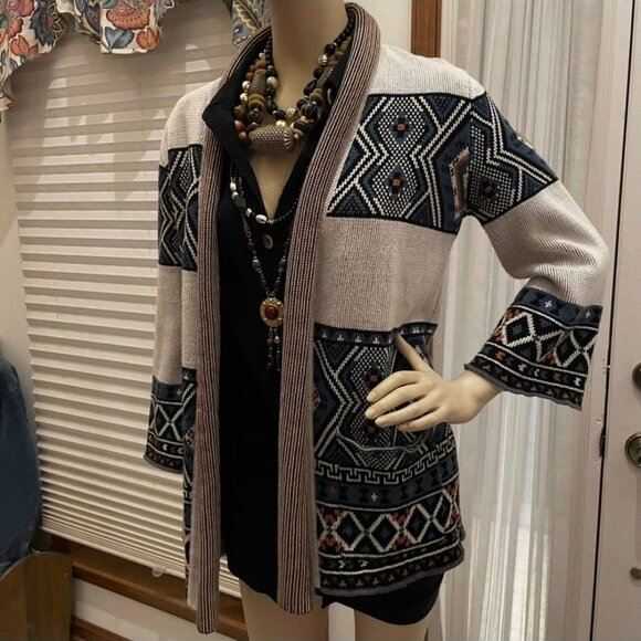 Forever 21 Boho Southwestern Aztec Open Cardigan Sweater Size M (7-9) - Picture 14 of 14